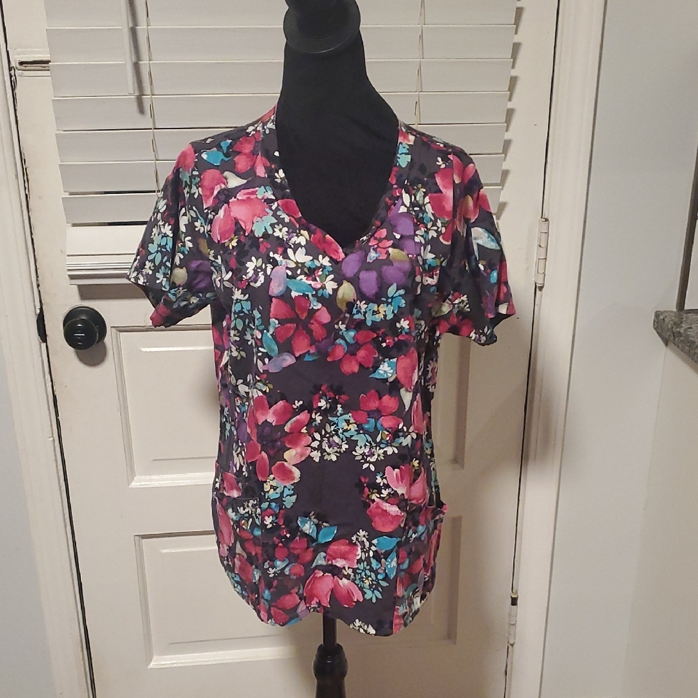 Vibrant Floral Women's Scrub Top